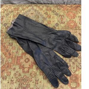 Vintage 1950s Black Kidskin Elbow-Length Gloves Size XS